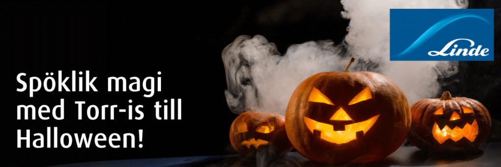 "Spöklik magi med Torr-is till Halloween", rök bakom pumpor, Lise-logga